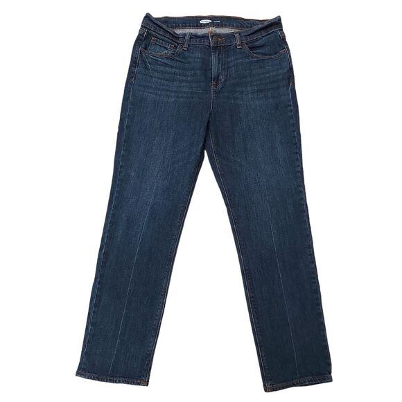 Old Navy Boyfriend Jeans Womens 8 Blue Dark Wash Denim Cotton Blend Preppy - Picture 1 of 11